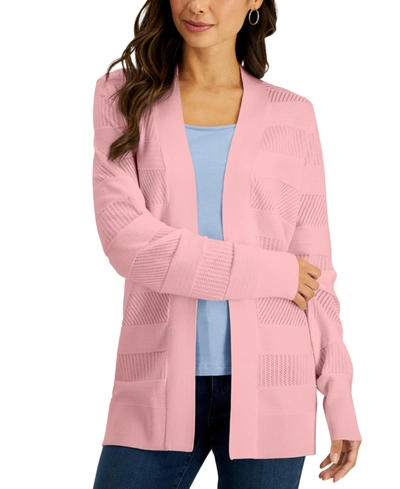 Karen Scott Cotton Pointelle-knit Cardigan, Created For Macy's In Soft Pink