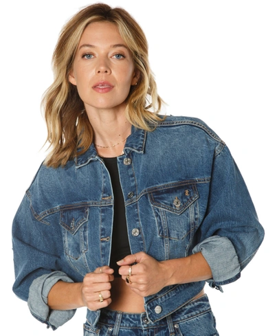 Juicy Couture Cotton Cropped Denim Jacket In Medium Wash