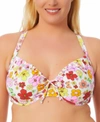 California Waves Plus Size Floral-print Cross-back Bikini Top, Created For Macy's Women's Swimsuit In Floral Flutter White Multi