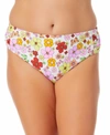 California Waves Plus Size Floral-print Swim Bottoms, Created For Macy's In Floral Flutter White Multi
