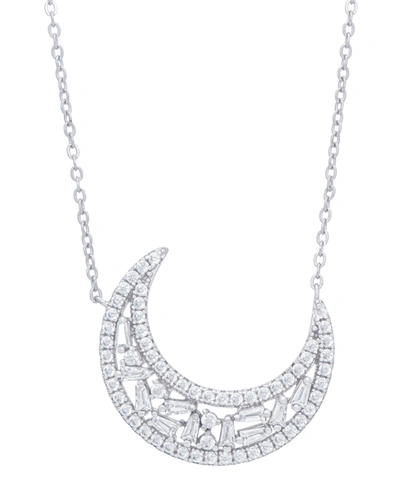 Macy's Cubic Zirconia Moon Necklace In Fine Silver Plate In Silver Plated