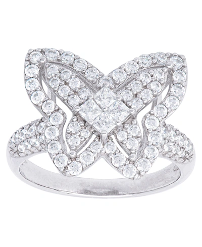Macy's Cubic Zirconia Butterfly Ring In Fine Rose Gold Plate Or Fine Silver Plate In Silver Plated