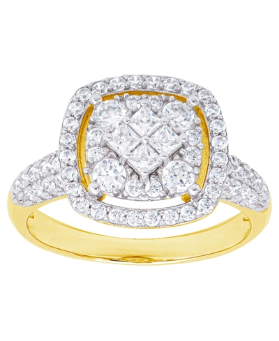 Macy's Cubic Zirconia Cushion Ring In Fine Gold Plate Or Fine Silver Plate In Gold Plated