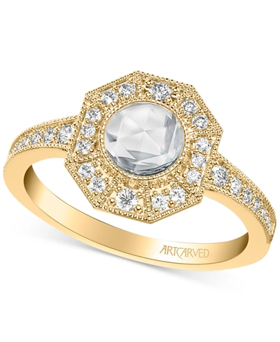 Art Carved Diamond Rose-cut Halo Engagement Ring (3/4 Ct. T.w.) In 14k White, Yellow Or Rose Gold In Yellow Gold