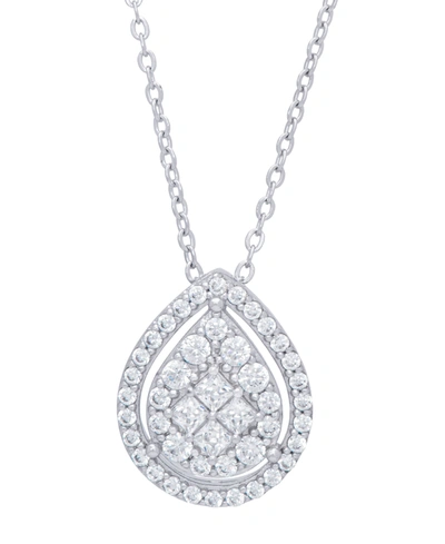 Macy's Cubic Zirconia Pear Necklace In Fine Gold Plate Or Fine Silver Plate In Silver Plated