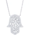Macy's Cubic Zirconia Hamsa Hand Necklace In Fine Silver Plate In Silver Plated