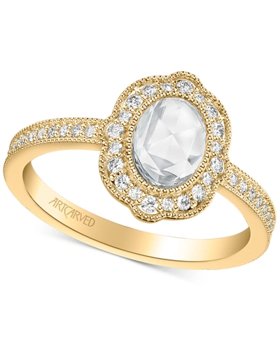 Art Carved Diamond Oval Rose-cut Engagement Ring (3/4 Ct. T.w.) In 14k White, Yellow Or Rose Gold In Yellow Gold