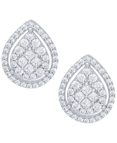 Macy's Cubic Zirconia Pear Halo Earrings In Fine Gold Plate Or Fine Silver Plate In Silver Plated