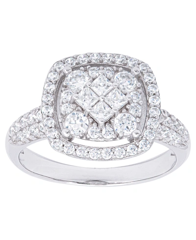 Macy's Cubic Zirconia Cushion Ring In Fine Gold Plate Or Fine Silver Plate In Silver Plated