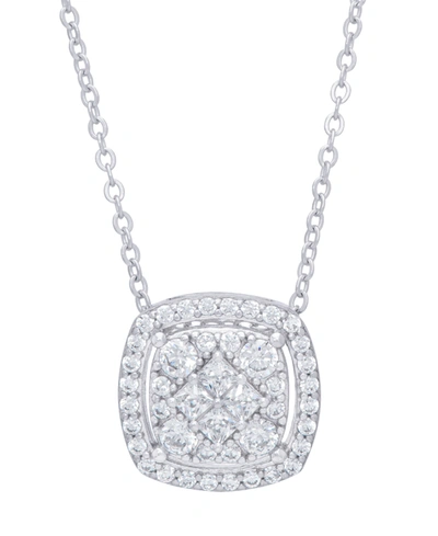 Macy's Cubic Zirconia Cushion Necklace In Fine Gold Plate Or Fine Silver Plate In Silver Plated