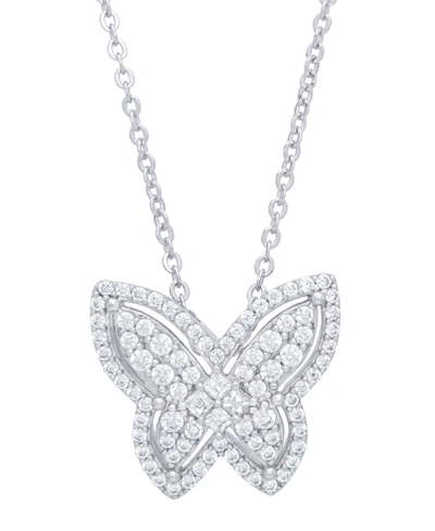 Macy's Cubic Zirconia Butterfly Necklace In Fine Rose Gold Plate Or Fine Silver Plate In Silver Plated