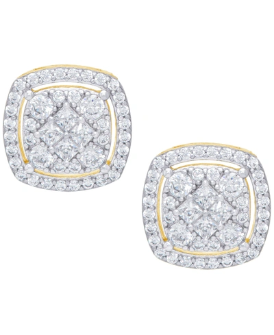 Macy's Cubic Zirconia Cushion Earrings In Fine Gold Plate Or Fine Silver Plate In Gold Plated