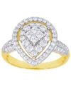 Macy's Cubic Zirconia Pear Halo Ring In Fine Gold Plate Or Fine Silver Plate In Gold Plated