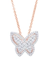 Macy's Cubic Zirconia Butterfly Necklace In Fine Rose Gold Plate Or Fine Silver Plate In Rose Gold Plated