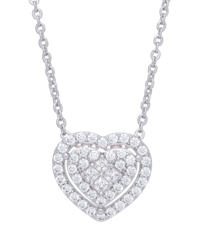 Macy's Cubic Zirconia Heart Necklace In Fine Rose Gold Plate Or Fine Silver Plate In Silver Plated