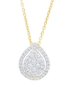 Macy's Cubic Zirconia Pear Necklace In Fine Gold Plate Or Fine Silver Plate In Gold Plated