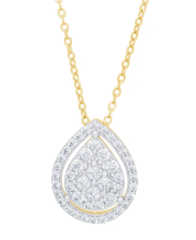 Macy's Cubic Zirconia Pear Necklace In Fine Gold Plate Or Fine Silver Plate In Gold Plated