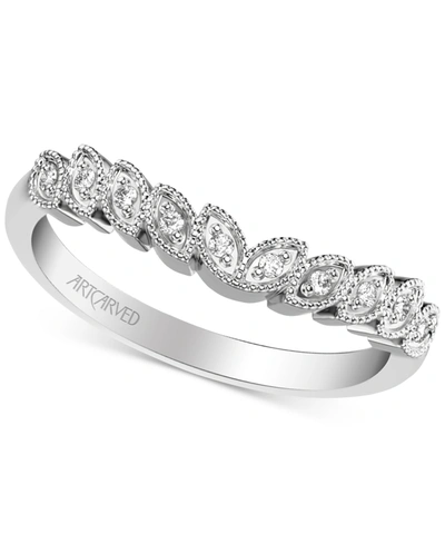 Art Carved Diamond Rose-cut Wedding Band (1/20 Ct. T.w.) In 14k White, Yellow Or Rose Gold In White Gold
