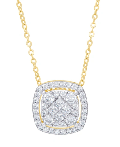 Macy's Cubic Zirconia Cushion Necklace In Fine Gold Plate Or Fine Silver Plate In Gold Plated
