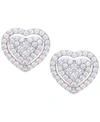 Macy's Cubic Zirconia Heart Earrings In Fine Rose Gold Plate Or Fine Silver Plate In Rose Gold Plated