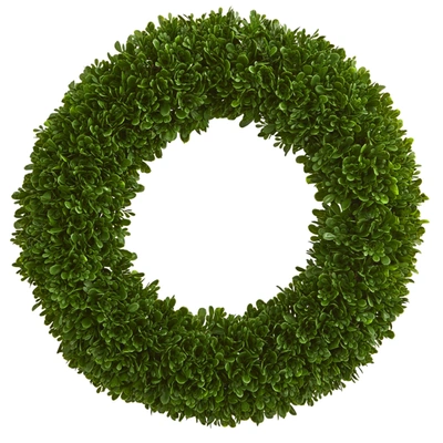Nearly Natural Tea Leaf Uv Resistant Wreath In Green