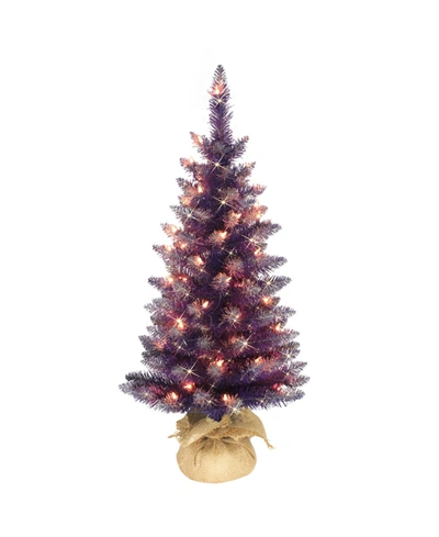 Puleo 3ft Pre-lit Artificial Christmas Tree In Purple