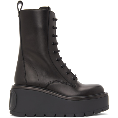 Valentino Garavani Leather Vlogo Uniqueform Platform Combat Boots In Black