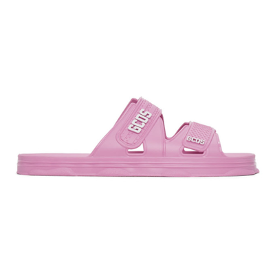 Gcds Embossed-logo Rubber Sandals In Pink