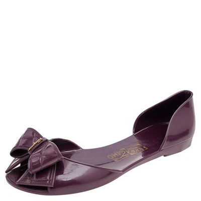 Pre-owned Ferragamo Purple Jelly Bow Flat Sandals Size 39.5