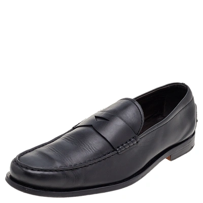 Pre-owned Tod's Black Leather Slip On Loafers Size 42.5