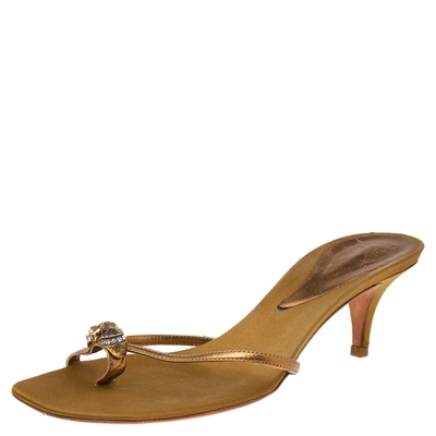Pre-owned Giuseppe Zanotti Gold Leather Slide Sandals Size 41
