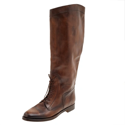 Pre-owned Gucci Dark Brown Leather Knee Length Boots Size 42