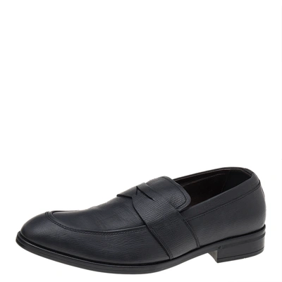 Pre-owned Ermenegildo Zegna Black Leather Slip On Loafers Size 41
