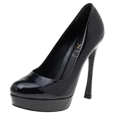 Pre-owned Saint Laurent Black Leather Round Toe Platform Pumps Size 36.5