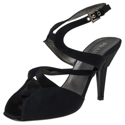 Pre-owned Prada Black Satin Slingback Sandals Size 37.5