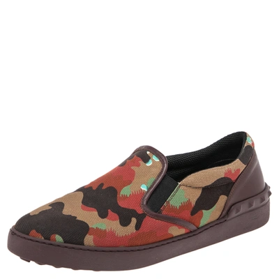 Pre-owned Valentino Garavani Multicolor Camouflage Print Canvas And Leather Rockstud Low Top Trainers Size 40