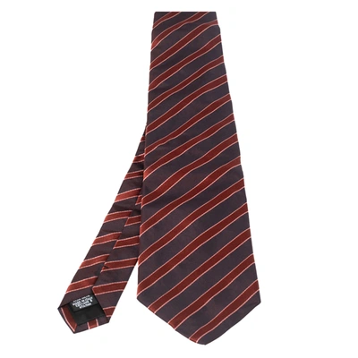 Pre-owned Boss By Hugo Boss Brown & Orange Striped Silk Tie