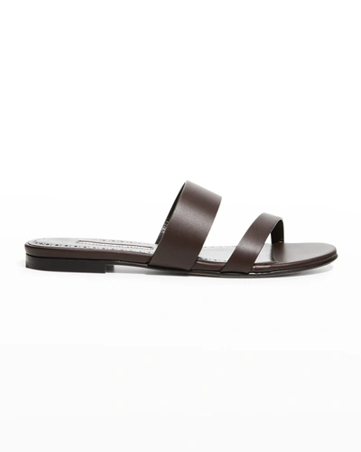 Manolo Blahnik Serrato Strappy Leather Flat Sandals In Brown