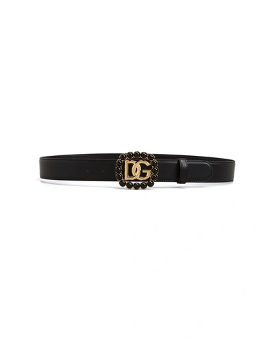 Dolce & Gabbana Leather Dg-logo Buckle Belt In 8b956 Neronero
