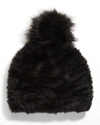 Jocelyn Faux-fur Knit Beanie W/ Pompom In Black