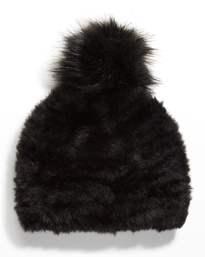 Jocelyn Faux-fur Knit Beanie W/ Pompom In Black