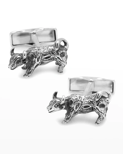 Cufflinks, Inc Men's Sterling Silver Bull Cufflinks