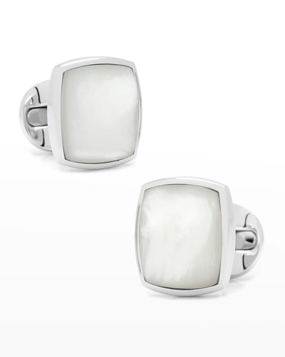 Cufflinks, Inc Men's Sterling Silver Classic Cushion Mother Of Pearl Cufflinks