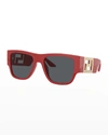 Versace Men's Greca Oversized Square Acetate Sunglasses In Red