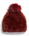 Jocelyn Faux-fur Knit Beanie W/ Pompom In Burgundy