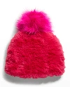 Jocelyn Faux-fur Knit Beanie W/ Pompom In Hot Pink