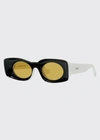 Loewe Two-tone Acetate Inset Oval Sunglasses In Black/green