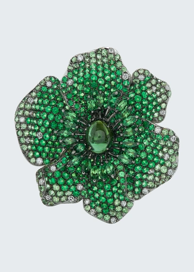 Stéfère 18k White Gold Green Ring From The Flower Collection