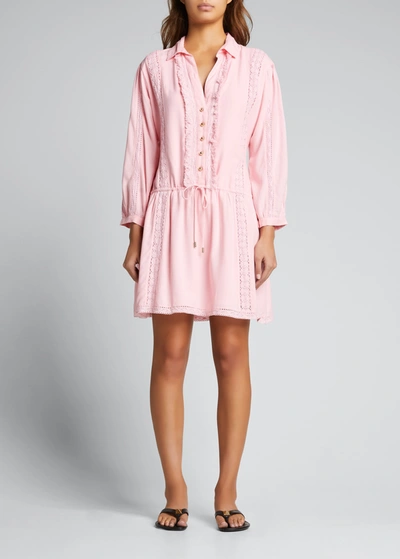 Melissa Odabash Scarlett Collared Button-front Coverup Mini Dress In Blush