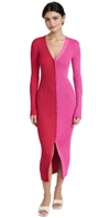 Staud Shoko Two-tone Ribbed Stretch-knit Cardigan In Lava/peony